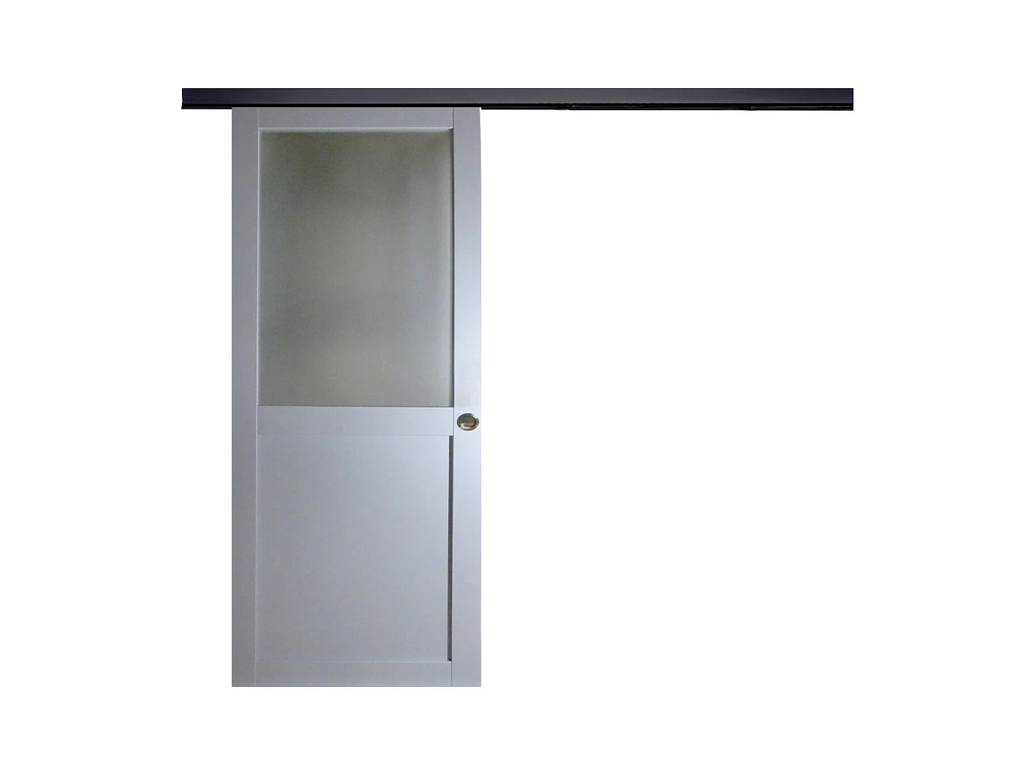 Porte Coulissante Athena Ral7035 Vitree H204 X L83 + Rail Alu Bandeau Noir Et Coquilles Gd Menuiseries