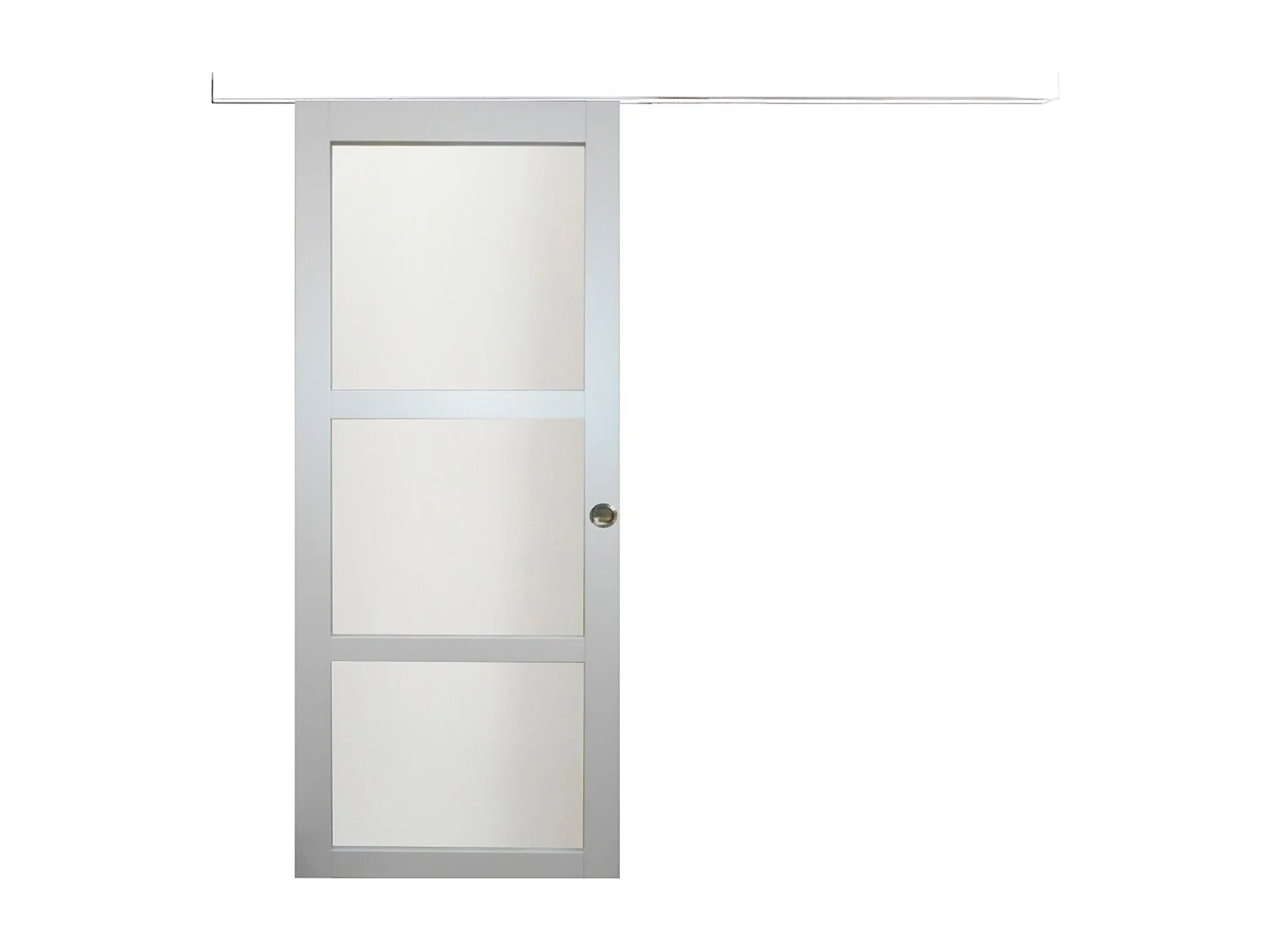 Porte Coulissante Greyria Gris Clair Ral7035 Vitree H204 X L83 + Rail Alu Bandeau Blanc Et Coquilles Gd Menuiseries