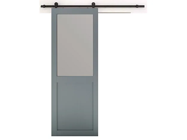 Porte Coulissante Athena Ral7035 Vitree H204 X L73 + Rail A  Roulettes Noir Et Coquilles Gd Menuiseries
