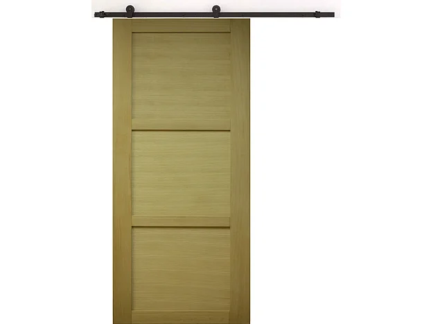 Porte Coulissante Bois Ayous 3 Panneaux H204 X L73 + Rail A Roulettes Noir Gd Menuiseries