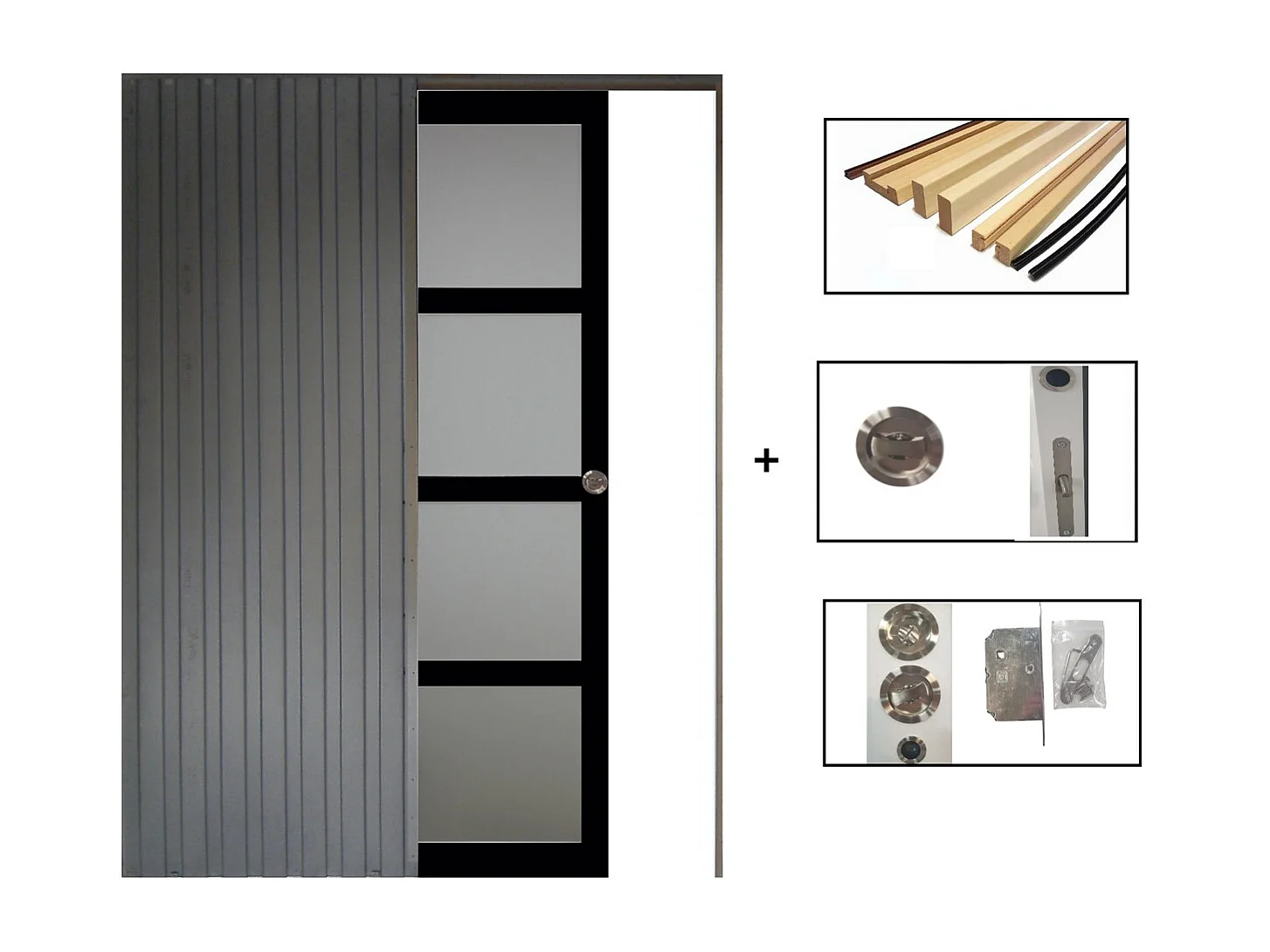 Porte Coulissante Telia Noir Vitree H204 X L83 + Systeme Galandage Et Kit De Finition Inclus Gd Menuiseries