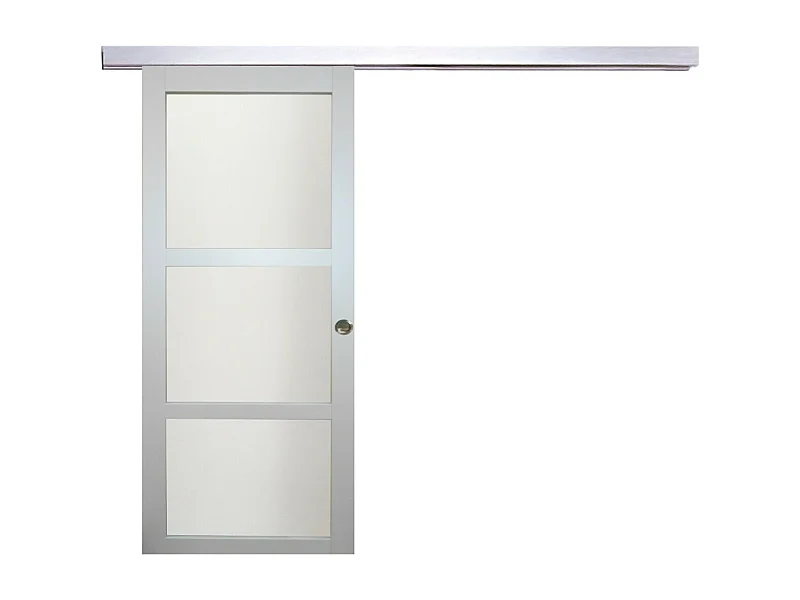 Porte Coulissante Greyria Gris Clair Ral7035 Vitree H204 X L83 + Rail Alu Et Coquilles Gd Menuiseries