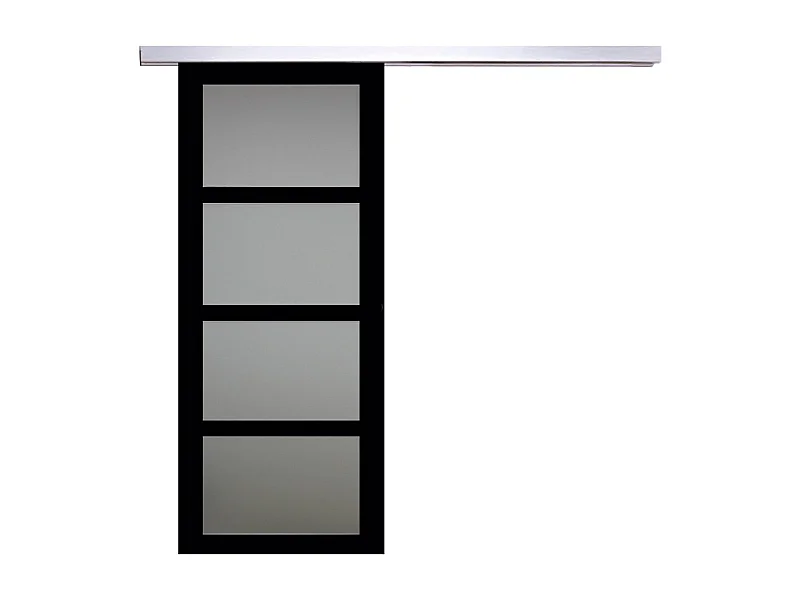 Porte Coulissante Telia Noir Vitree H204 X L83 + Rail Alu Gd Menuiseries