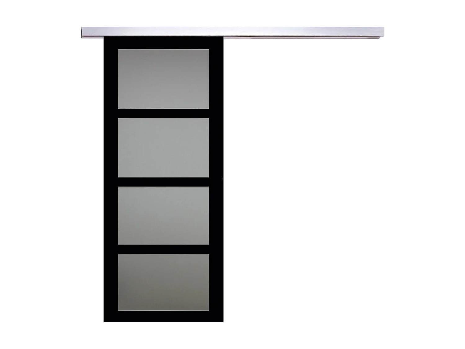 Porte Coulissante Telia Noir Vitree H204 X L83 + Rail Alu Gd Menuiseries