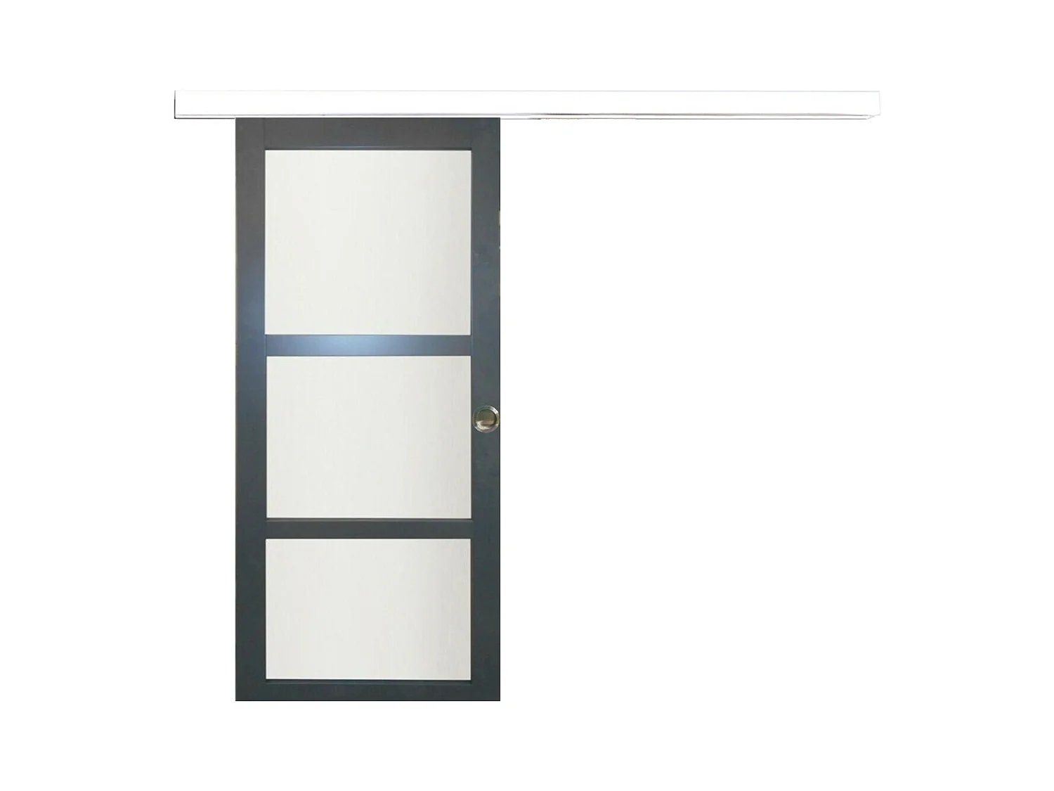 Porte Coulissante Blakeria Vitree Ral7016 H204 X L73 + Rail Alu Bandeau Blanc Et Coquilles Gd Menuiseries