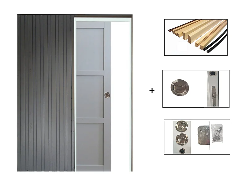 Porte Coulissante Greyria Gris Clair 3 Panneaux Ral7035 H204 X L73 + Systeme A Galandage Et Kit Finition Inclus Gd Menuiseries