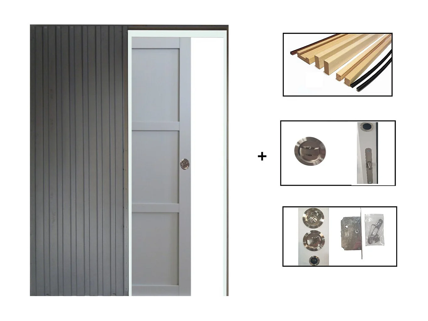 Porte Coulissante Greyria Gris Clair 3 Panneaux Ral7035 H204 X L73 + Systeme A Galandage Et Kit Finition Inclus Gd Menuiseries