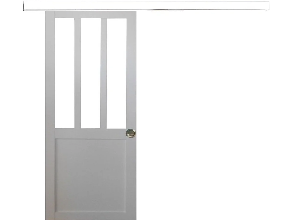 Porte Coulissante Atelier Blanc H204 X L83 + Rail Alu Et Coquilles Gd Menuiseries