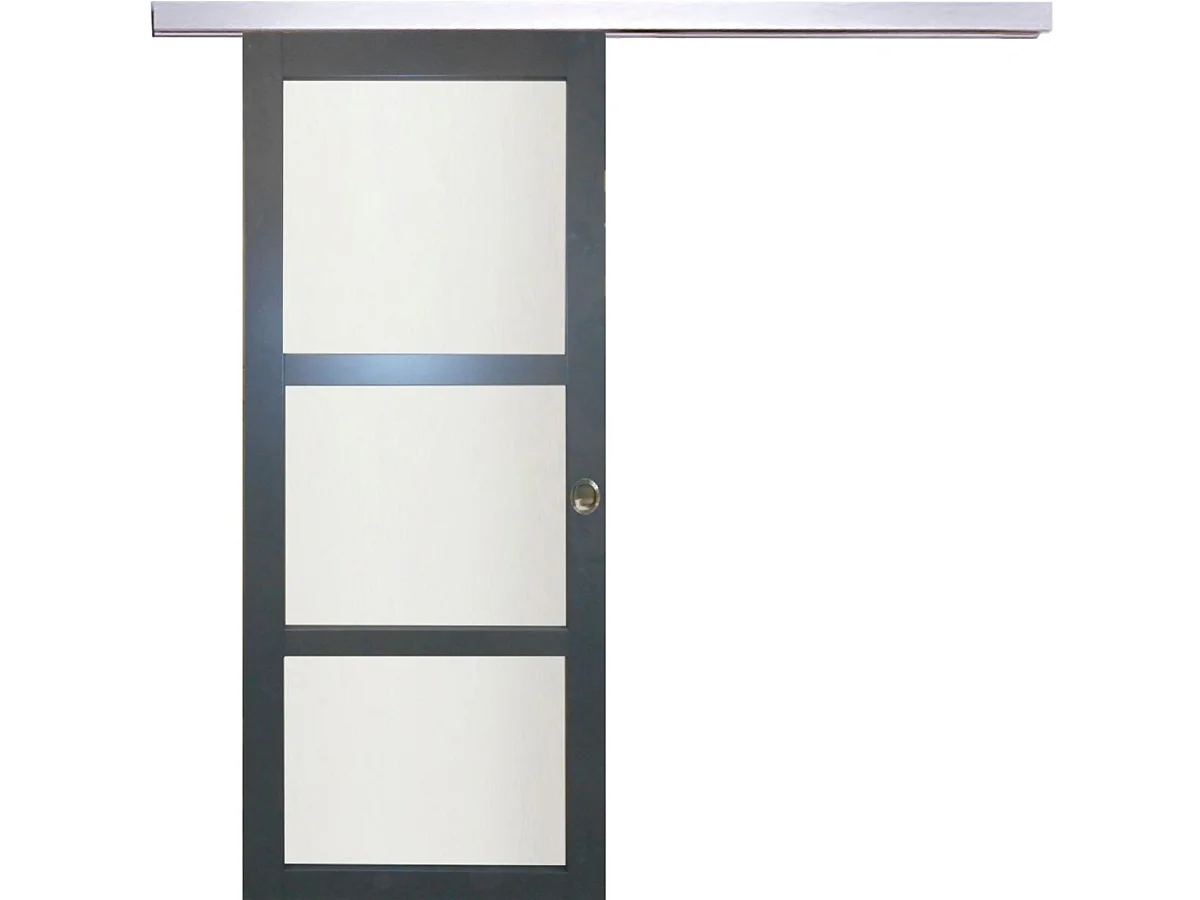 Porte Coulissante Blakeria Gris Anthr Vitrée H204 X L83 Cm, Rail Alu, Coquilles Gd Menuiseries