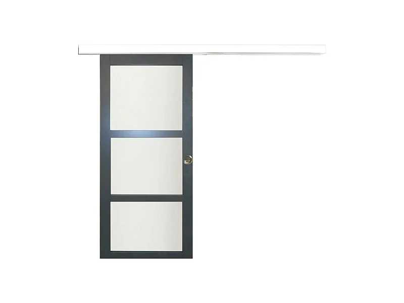 Porte Coulissante Blakeria Vitree Ral7016 H204 X L93 + Rail Alu Bandeau Blanc Et Coquilles Gd Menuiseries