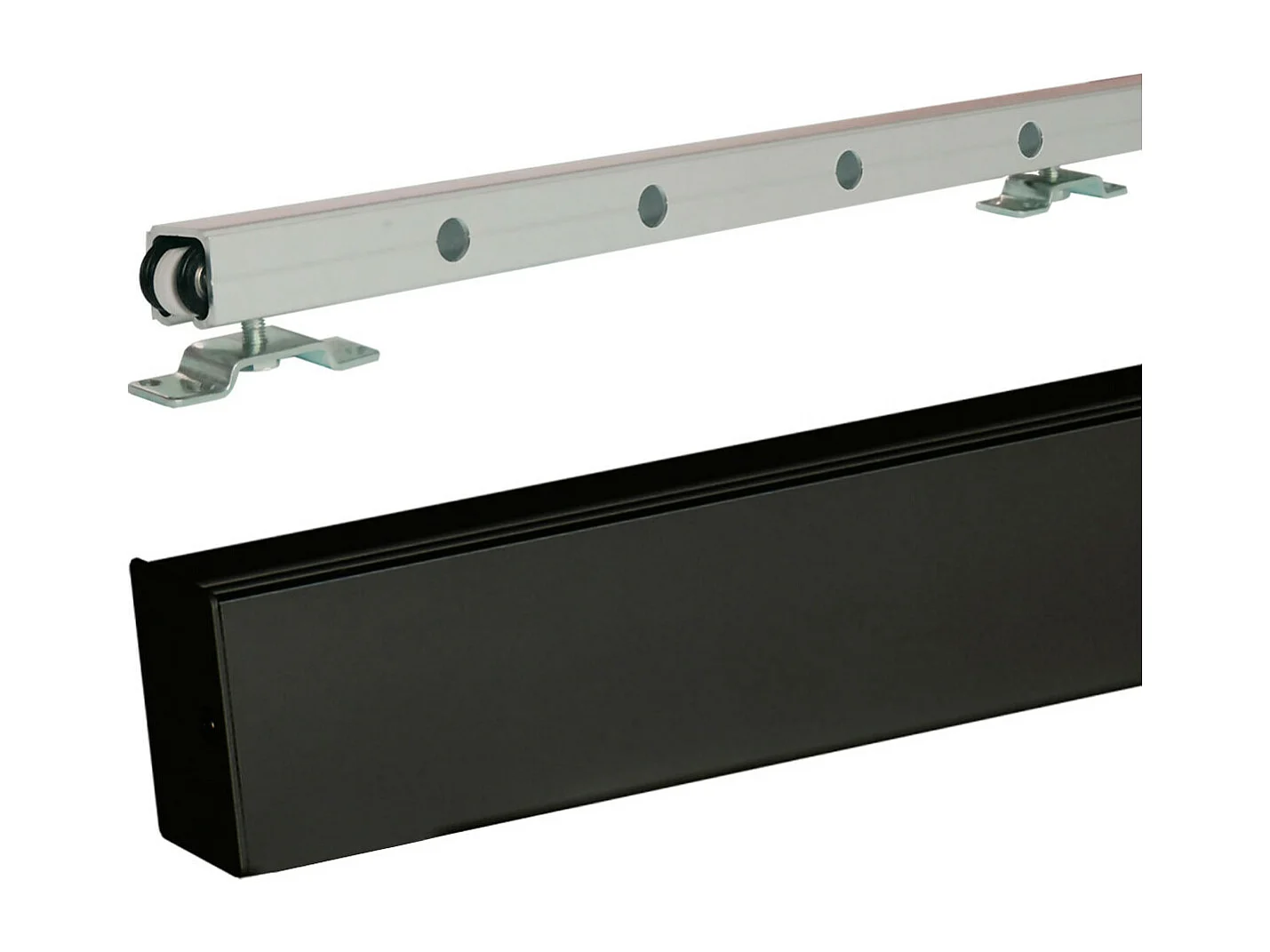 Porte Coulissante Vert Ral 6021 Vitree H204 X L83 + Rail Alu Bandeau Noir Et Coquilles Gd Menuiseries
