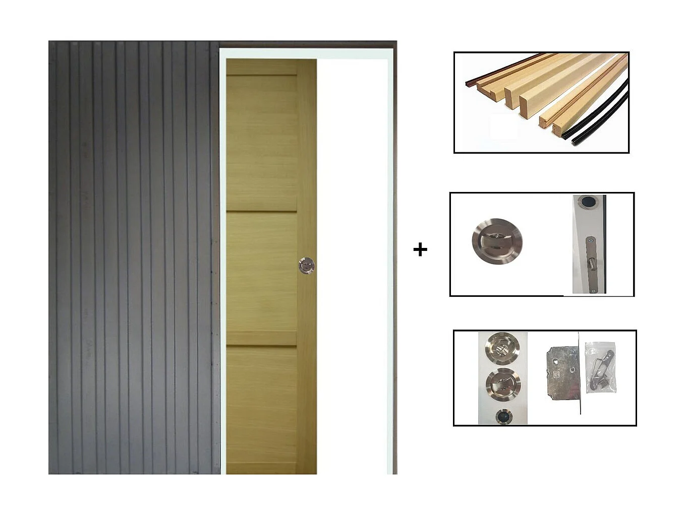 Porte Coulissante Bois Ayous 3 Panneaux H204 X L83 + Systeme A  Galandage Et Kit Finition Inclus Gd Menuiseries