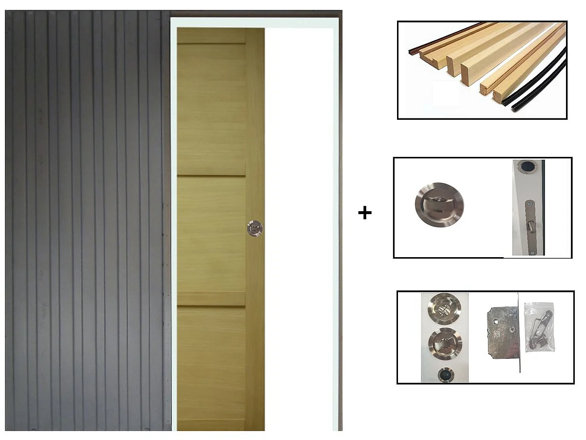 Ayous Houten schuifdeur met 3 panelen H204 x L83 + Zaksysteem en afwerkingsset inbegrepen