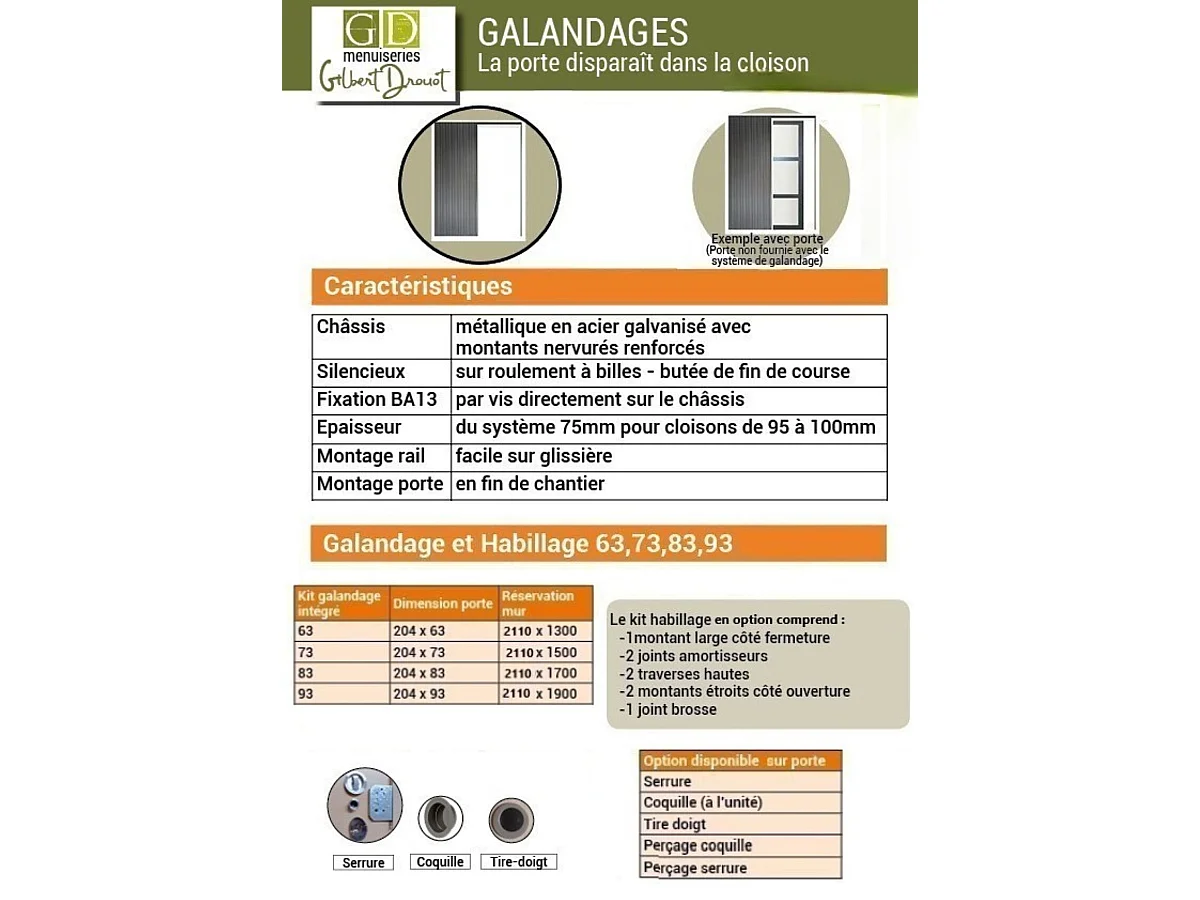 Porte Coulissante Bois Ayous 3 Panneaux H204 X L83 Cm, Galandage, Kit Finition Gd Menuiseries