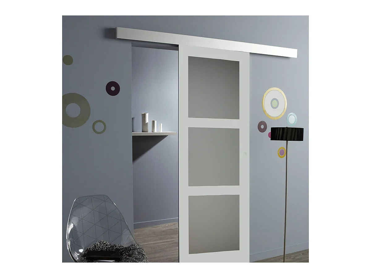 Porte Coulissante Greyria Gris Clair Ral7035 Vitree H204 X L73 + Rail Alu Et Coquilles Gd Menuiseries