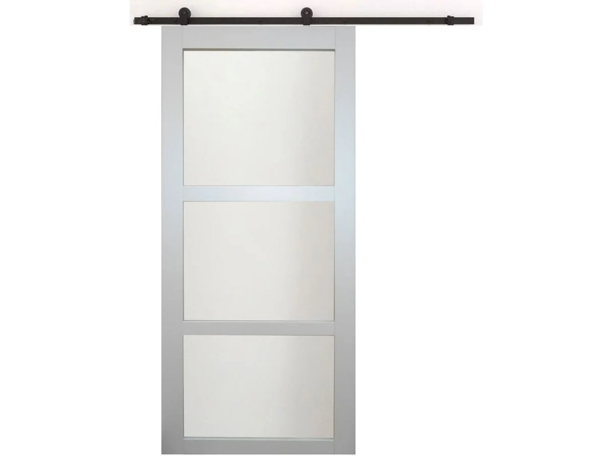 Greyria' Puerta Corredera Revestida Gris Claro Ancho 83 Ral 70356 + Carril-guía Negro