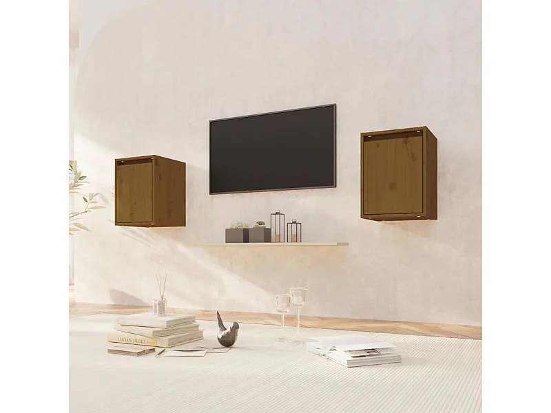 Armario de pared 2 uds madera de pino marrón miel 30x30x40 cm ES382745