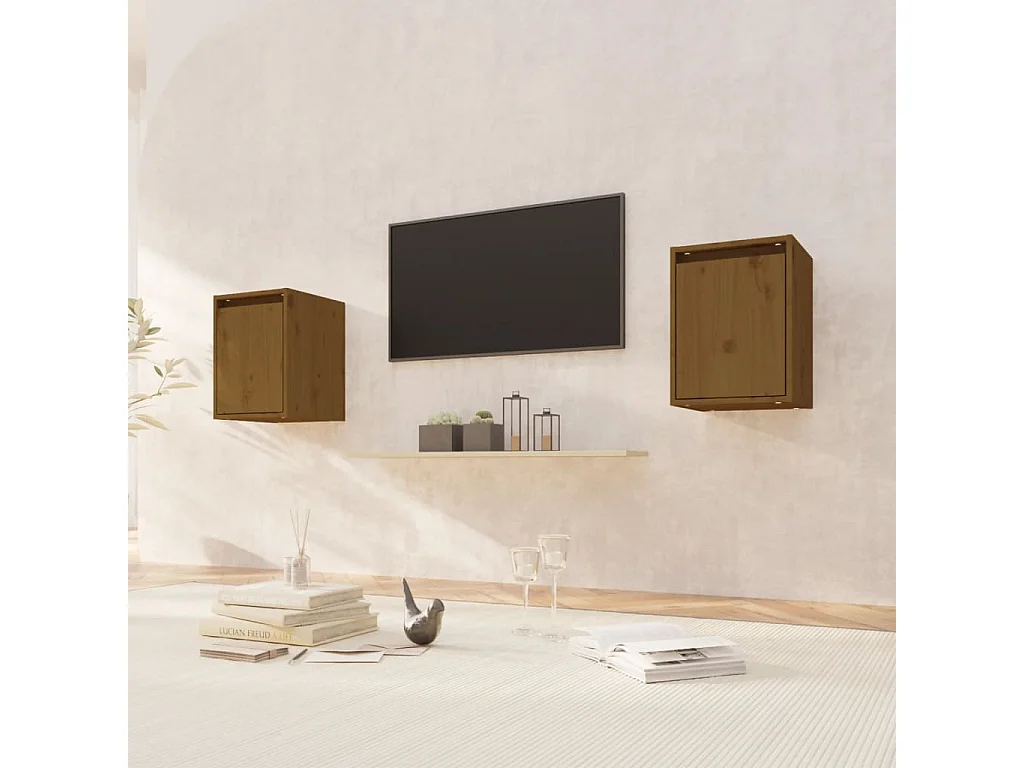 Armario de pared 2 uds madera de pino marrón miel 30x30x40 cm ES382745