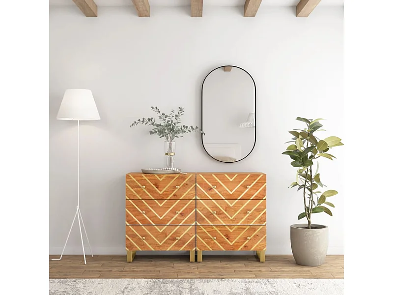 lot de 2 Armoires latérales marron et noir 60x33,5x75 cm QWE34533