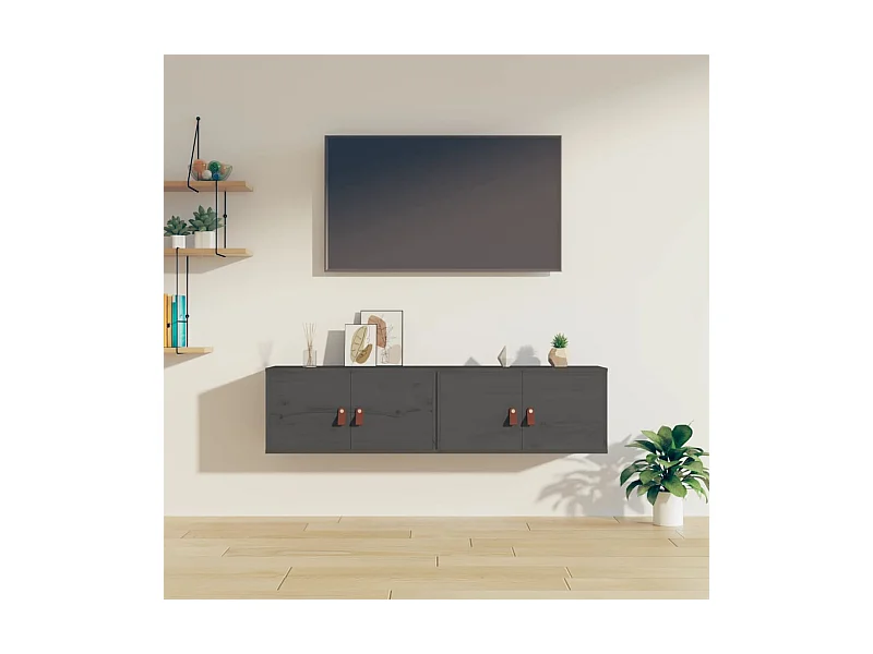 Armários de parede 2 pcs 60x30x30 cm pinho maciço cinzento PT414544