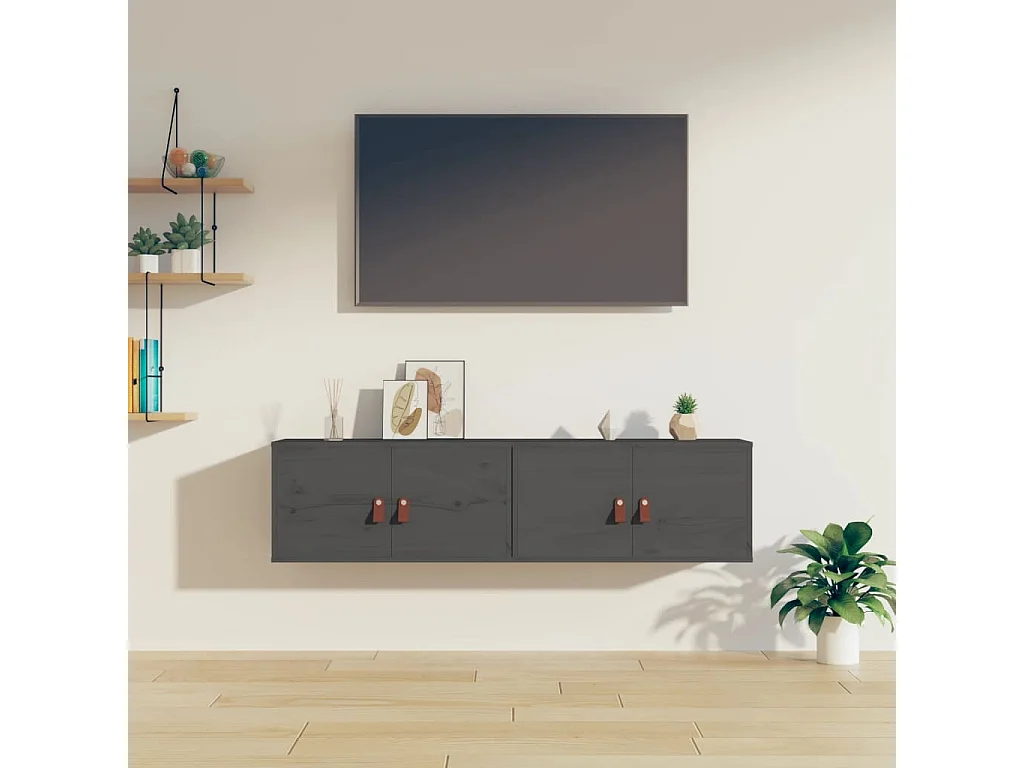 Armários de parede 2 pcs 60x30x30 cm pinho maciço cinzento PT414544