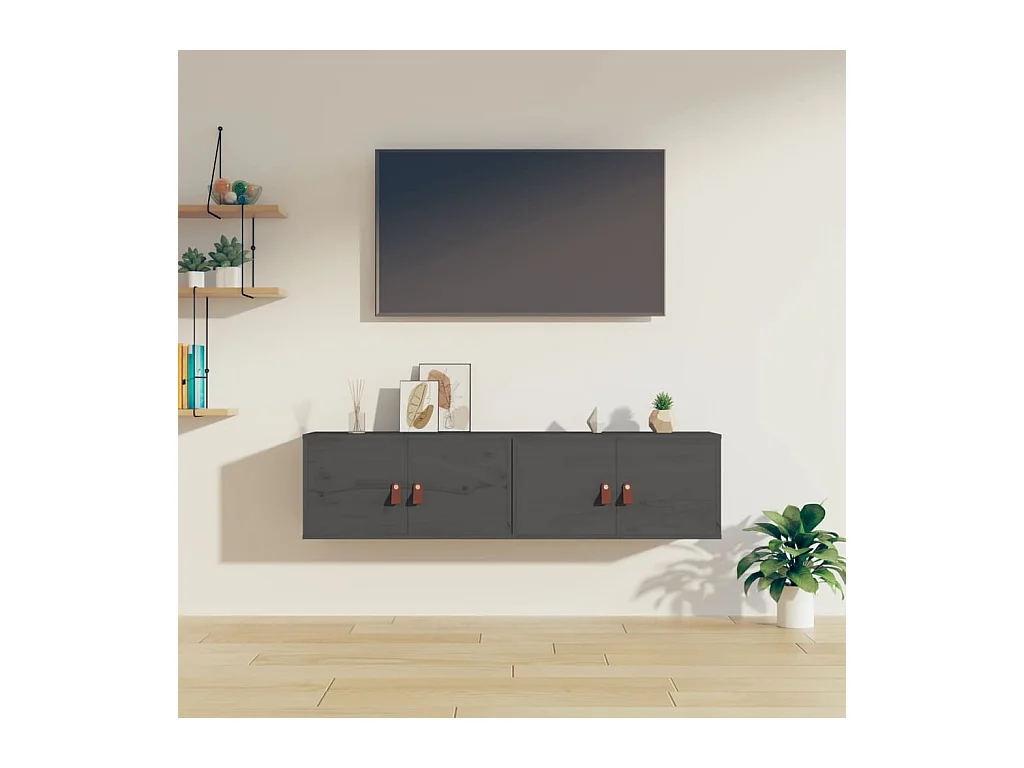 2 pcs Armoires murales Gris 60x30x30 cm Bois de pin massif OIU85467
