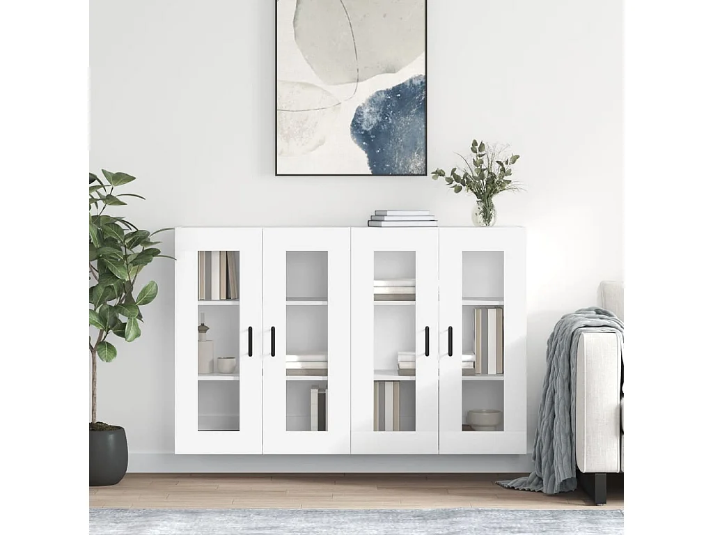 lot de 2 Armoires murales blanc bois d'ingénierie QWE47723