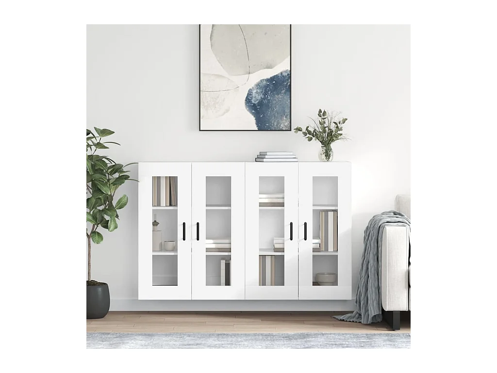 lot de 2 Armoires murales blanc bois d'ingénierie QWE47723
