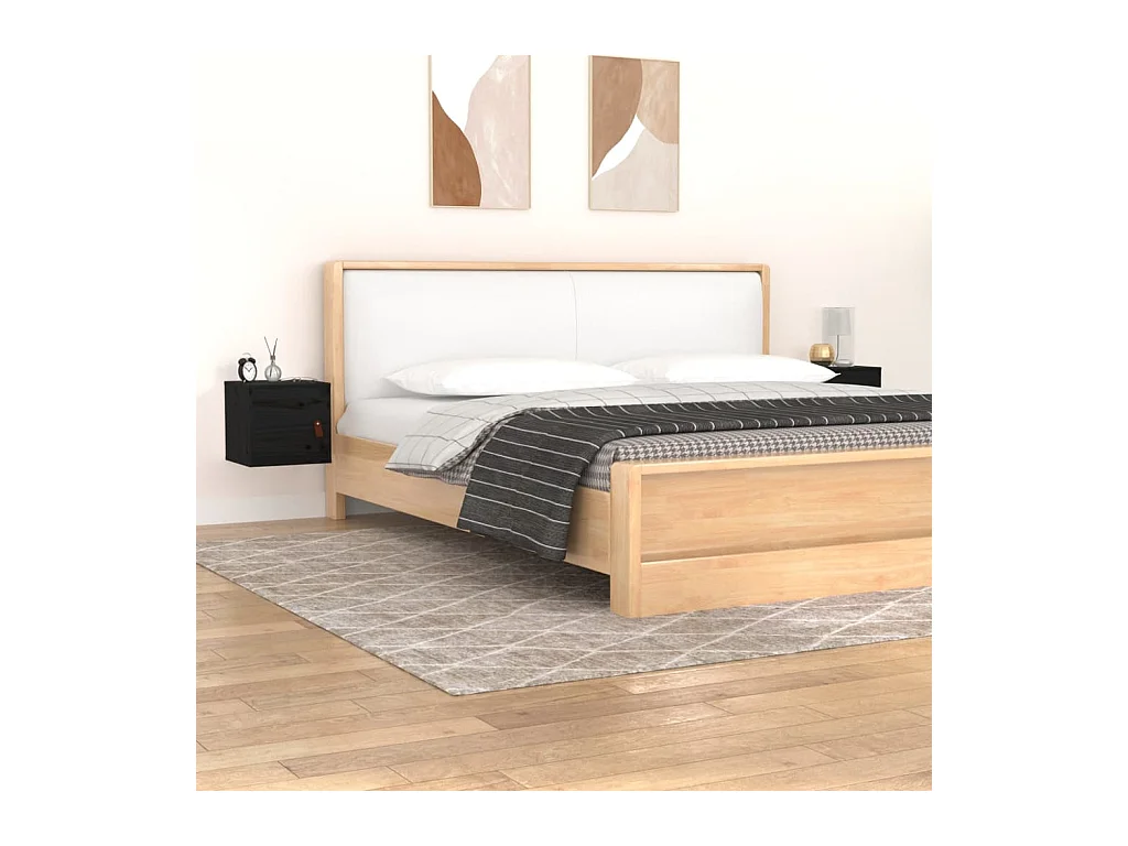 2 pcs Armoires murales Noir 31,5x30x30 cm Bois de pin massif OIU34906