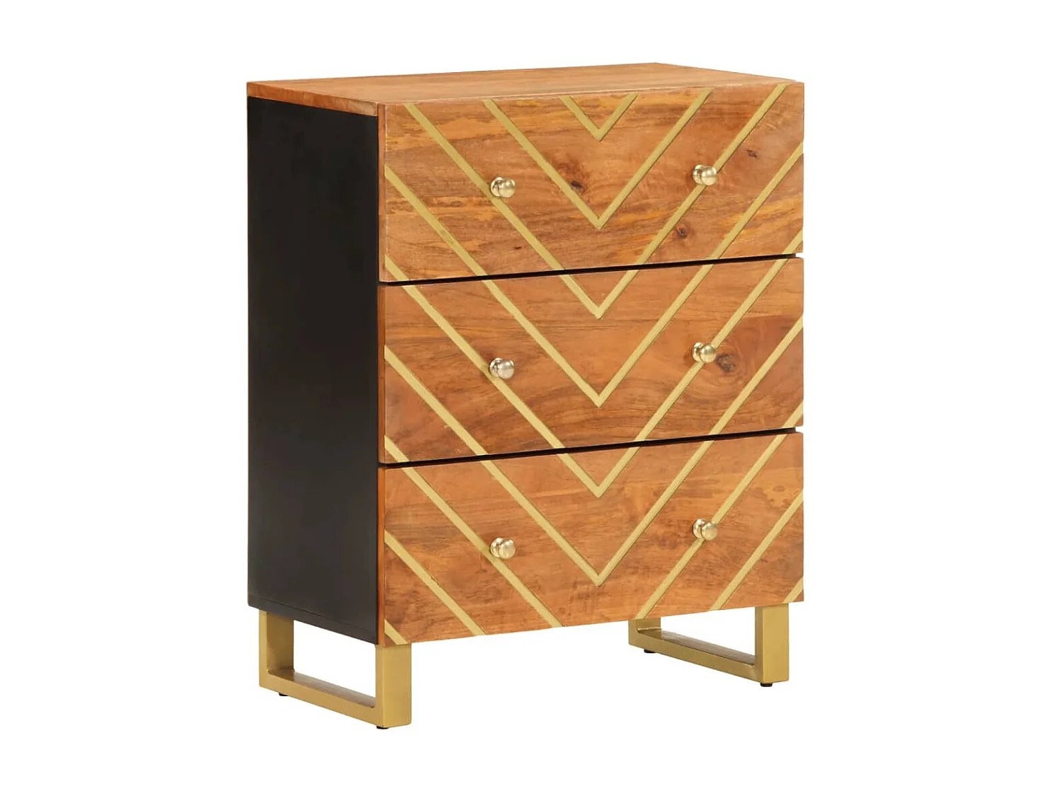 Mueble auxiliar madera maciza mango marrón/negro 60x33,5x75 cm ES590551