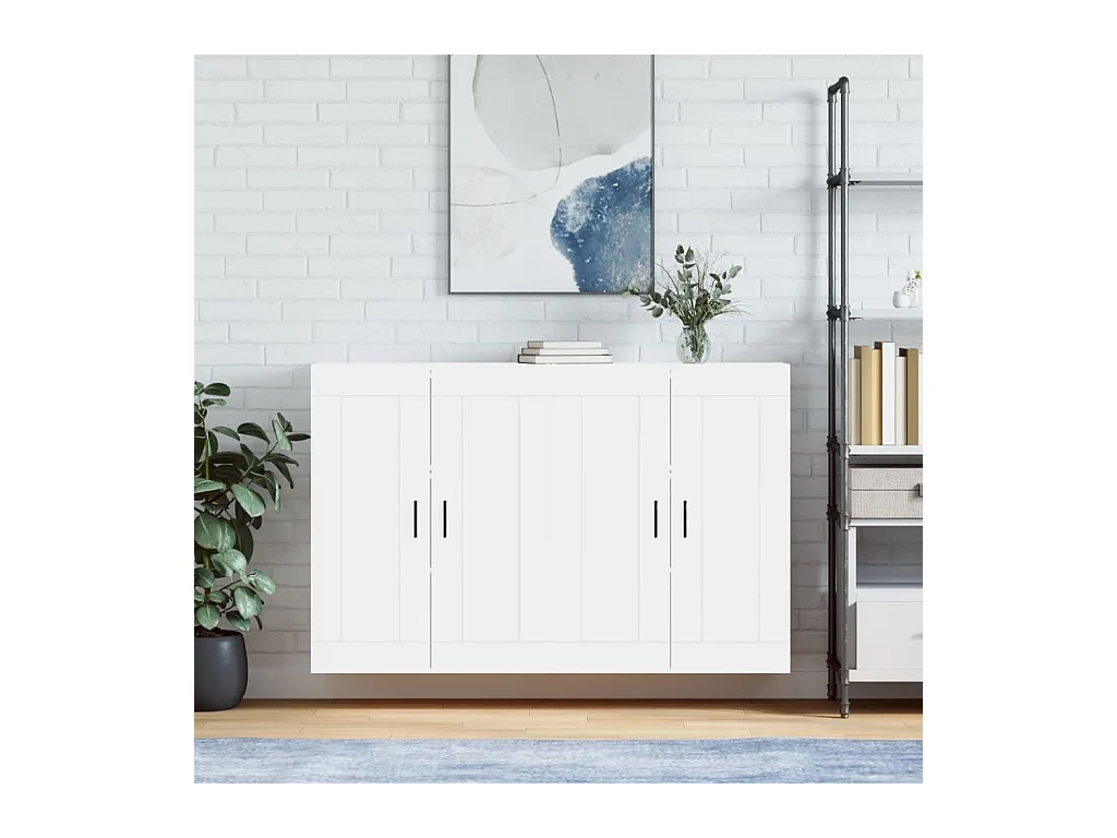 lot de 2 Armoires murales blanc bois d'ingénierie QWE21916