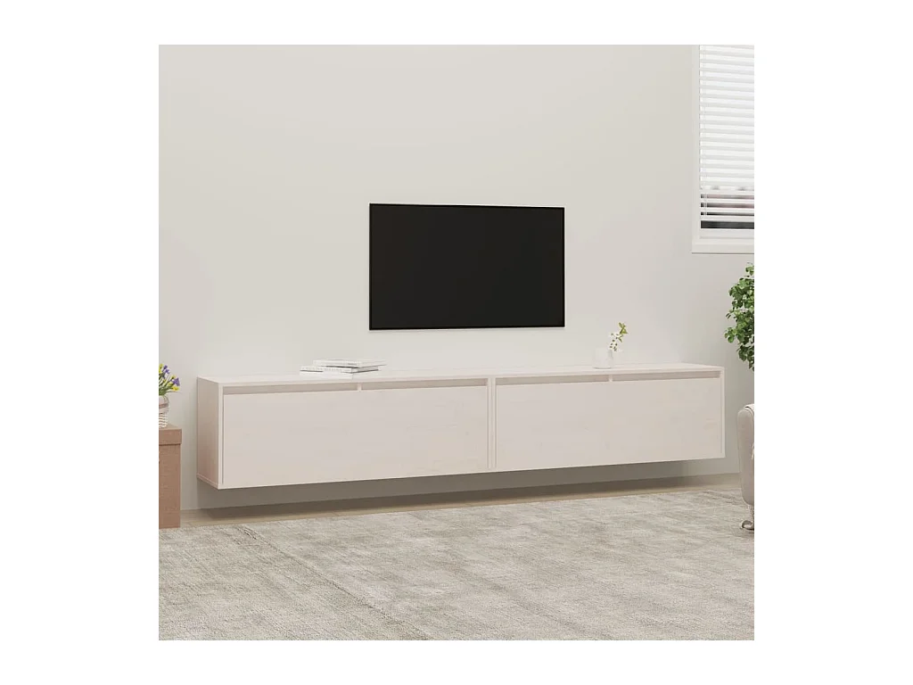 2 pcs Armoires murales Blanc 100x30x35 cm Bois de pin massif OIU91065