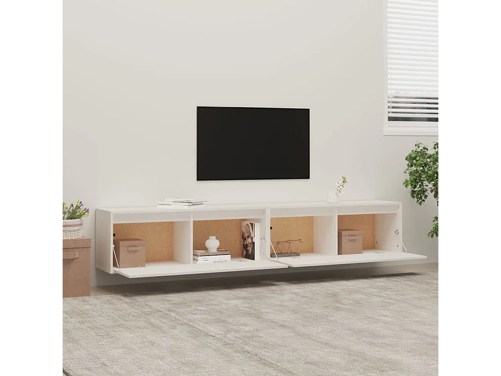 2 pcs Armoires murales Blanc 100x30x35 cm Bois de pin massif OIU91065