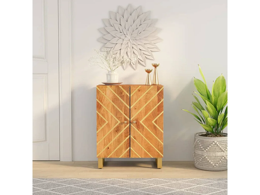 Armoire latérale marron et noir 60x33,5x75 cm bois de manguier QWE35070