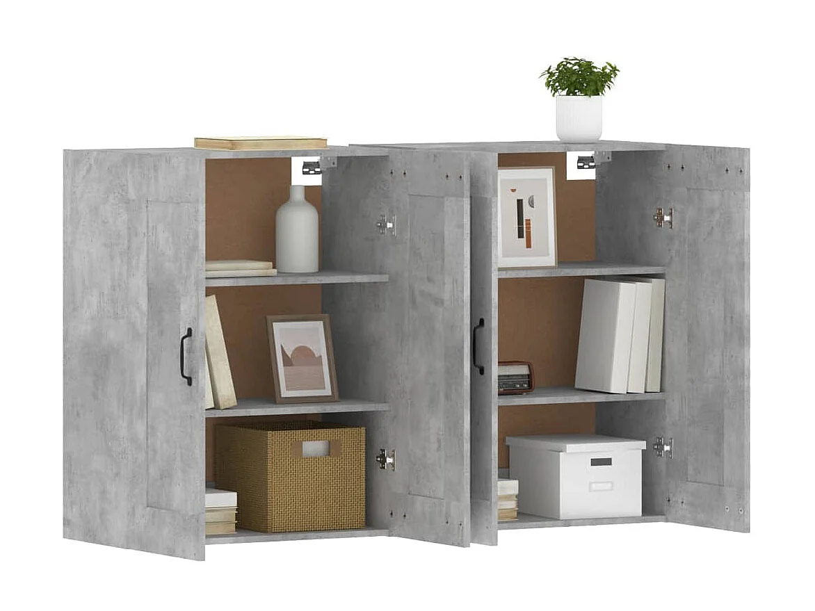 2 pcs Armoires murales gris béton bois d'ingénierie OIU37857