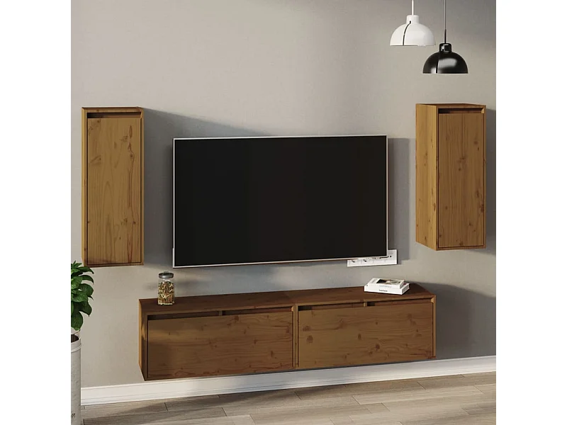 2 pcs Armoires murales Marron miel 30x30x80cm Bois de pin massif OIU55072