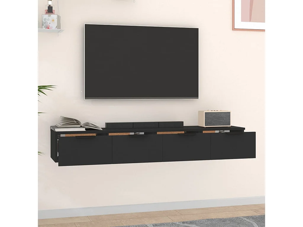 Armários de parede 2 pcs 68x30x20 cm derivados de madeira preto PT975032