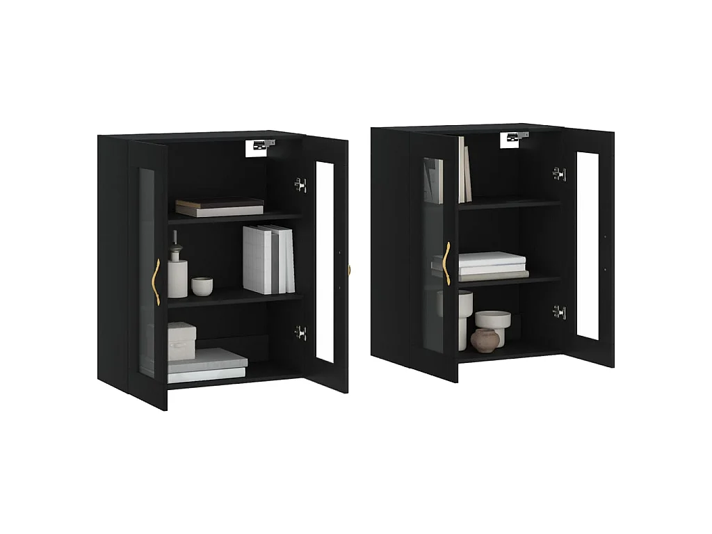 2 pcs Armoires murales noir bois d'ingénierie OIU53774