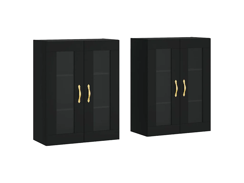 2 pcs Armoires murales noir bois d'ingénierie OIU53774