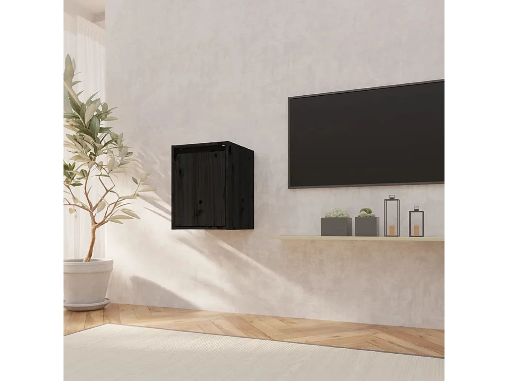 Wandschrank,Wandhängeschrank Schwarz 30x30x40 cm Massivholz Kiefer -gkd80381