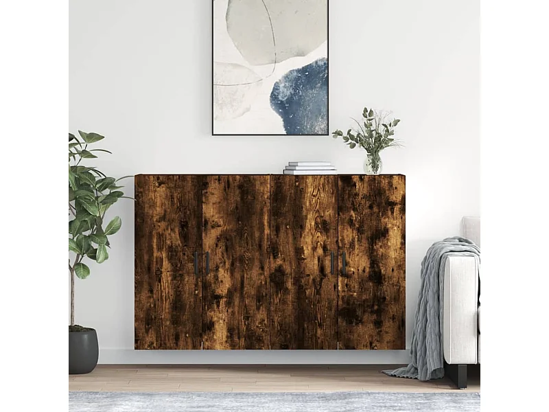 lot de 2 Armoires murales chêne fumé 69,5x34x90 cm QWE92967