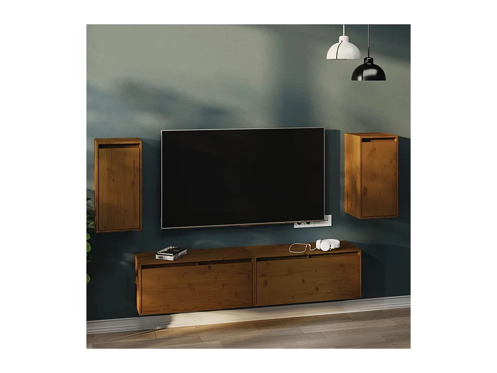 Armario de pared 2 uds madera de pino marrón miel 30x30x60 cm ES245159