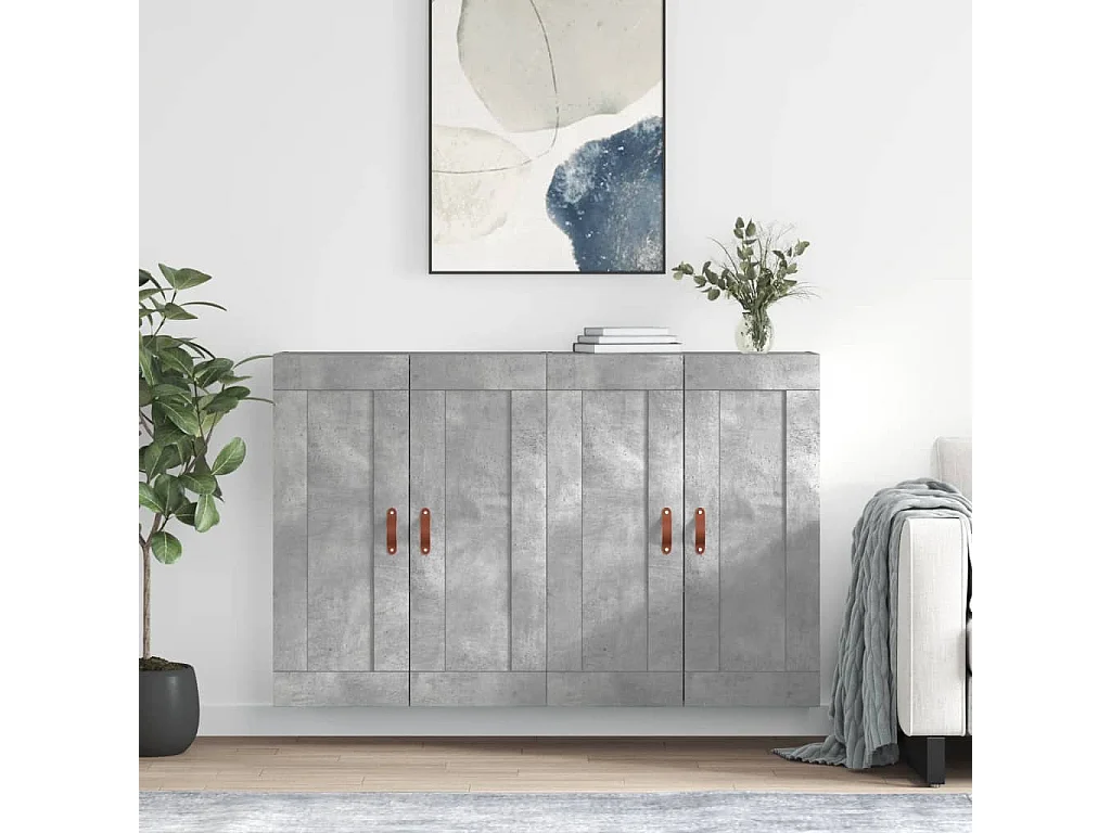 2 Pz Armadietti a Parete Grigio Cemento in Legno Multistrato CFW18489