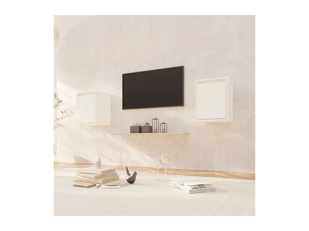 2 pcs Armoires murales Blanc 30x30x40 cm Bois de pin massif OIU26324