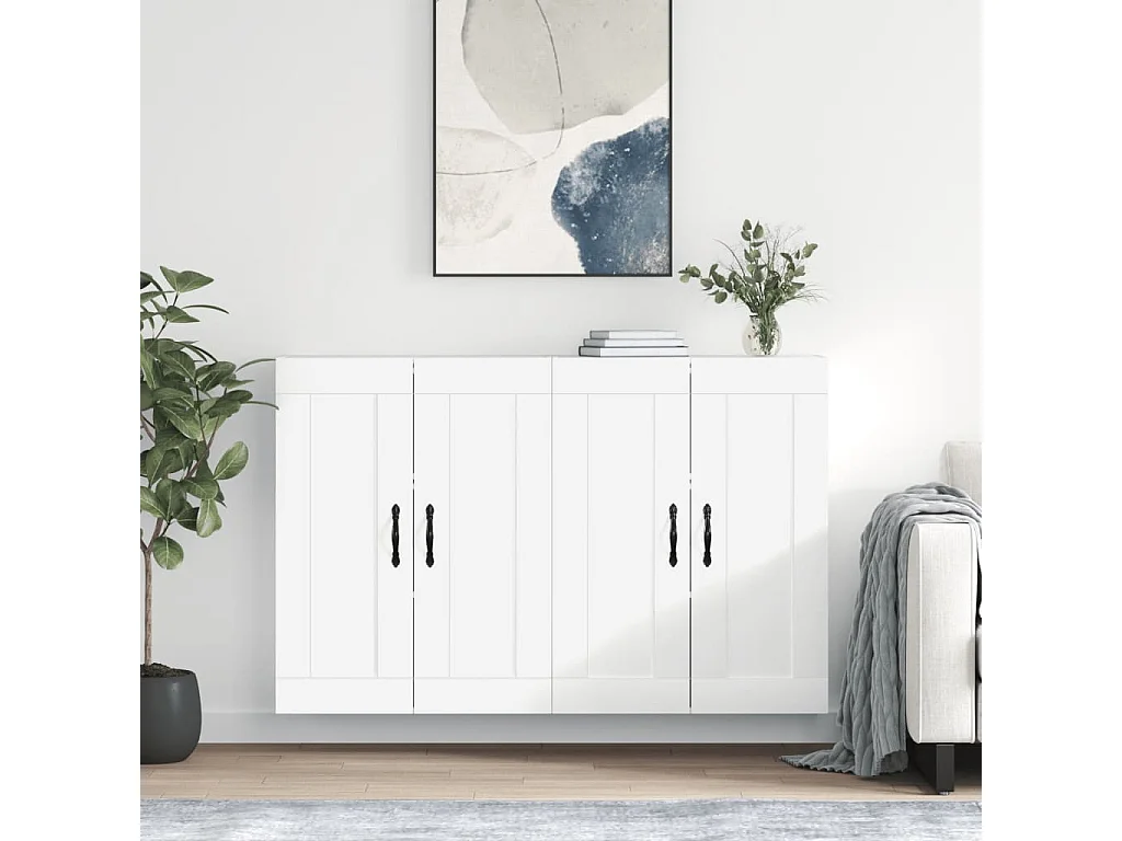 lot de 2 Armoires murales blanc bois d'ingénierie QWE41234