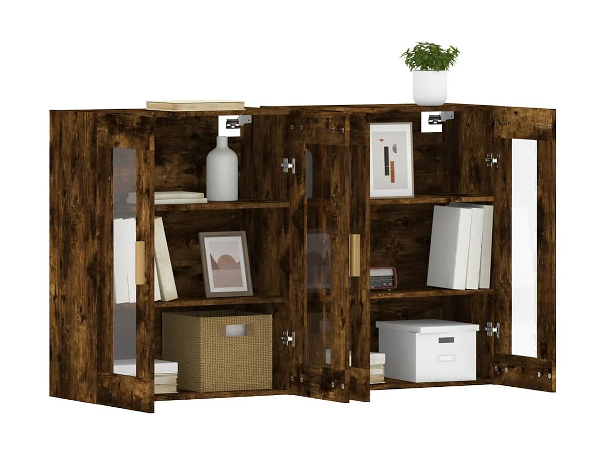 2 Pz Armadietti a Parete Rovere Fumo in Legno Multistrato CFW26388