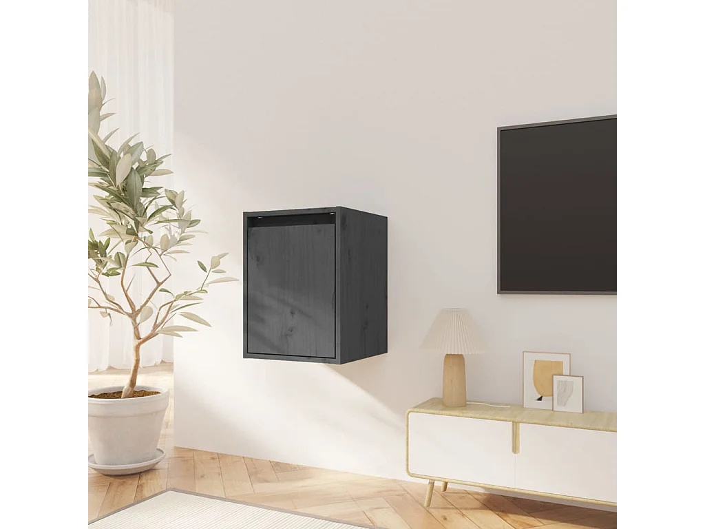 Armario de pared 2 uds madera maciza de pino gris 30x30x40 cm ES185697