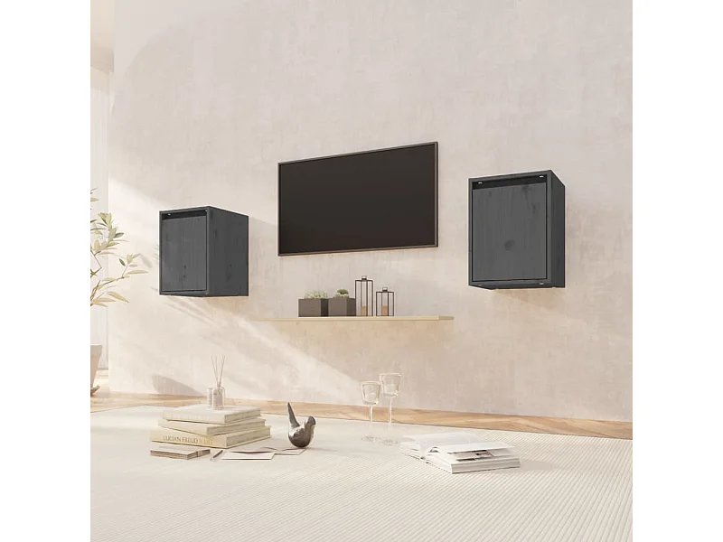 Armario de pared 2 uds madera maciza de pino gris 30x30x40 cm ES185697