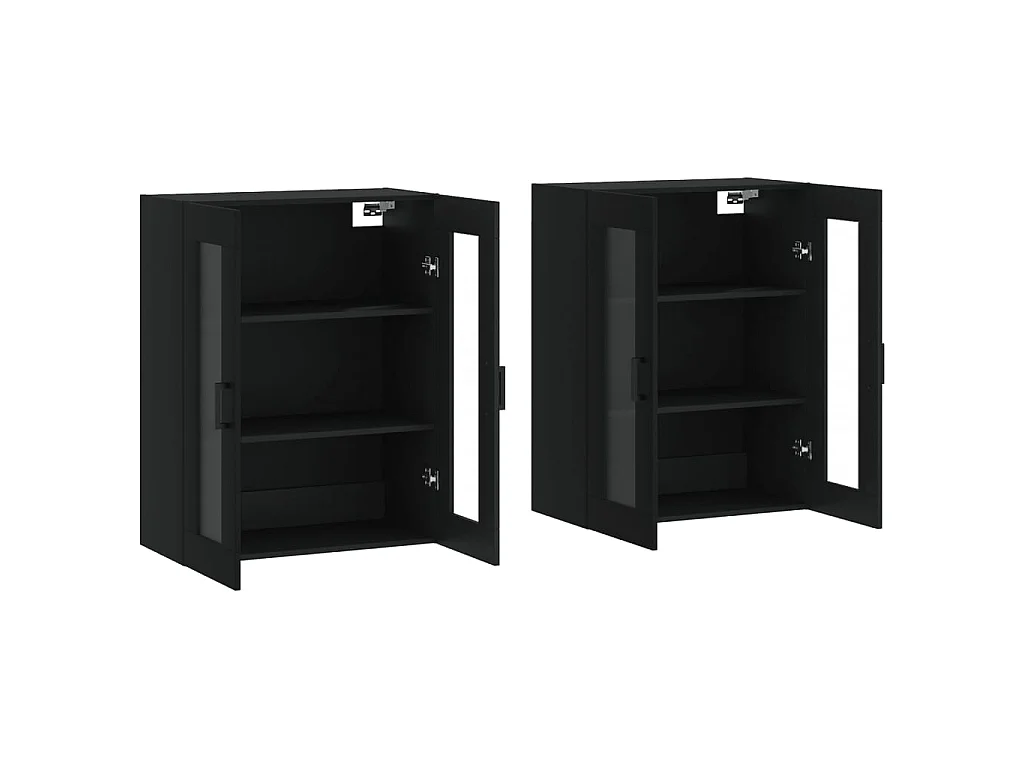 lot de 2 Armoires murales noir bois d'ingénierie QWE11496