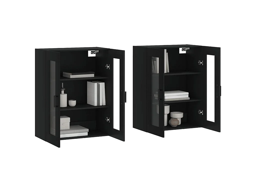 lot de 2 Armoires murales noir bois d'ingénierie QWE11496